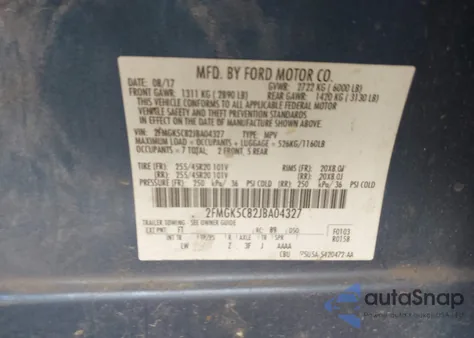 2018 Ford Flex Sel из США, поврежденный, VIN 2FMGK5C82JBA04327